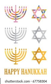 Traditional Hanukkah menorah and davids stars isolated over a white background