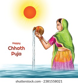 Traditional happy chhath puja festival of bihar holiday card background