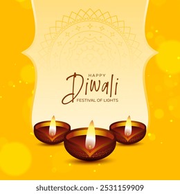 Traditional happy diwali background with diya design