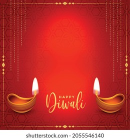 Traditional Happy Diwali Red Realistic Card Design