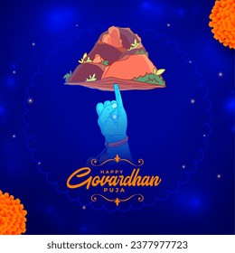 traditional happy govardhan puja religious background with marigold flower vector. Translation: Goverdhan Puja means worship of Govardhan mountain.
