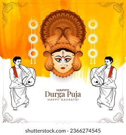 Traditional Happy Navratri and Durga puja hindu festival background design vector