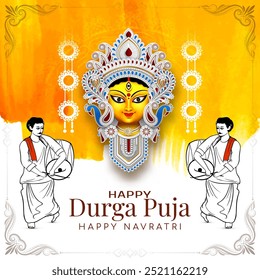 Traditional Happy Navratri and Durga puja hindu festival background design vector