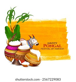 Traditional Happy Pongal Indian agricultural festival card vector