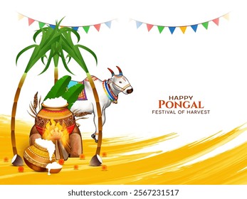 Traditional Happy Pongal Indian agricultural festival card vector