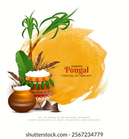 Traditional Happy Pongal Indian agricultural festival card vector