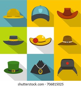 Traditional hat icon set. Flat style set of 9 traditional hat vector icons for web design