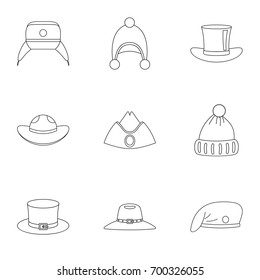 Traditional hat icon set. Outline set of 9 traditional hat vector icons for web isolated on white background