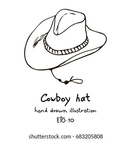The traditional headdress of the cowboy, cowboy hat hand drawn