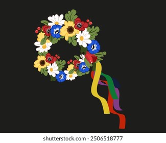 The traditional headdress flowers wrench on black background