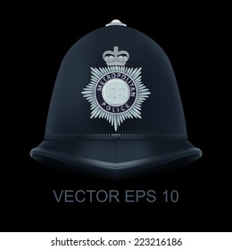 Traditional helmet of metropolitan British police officers - Bac