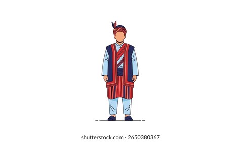 Traditional Highland Ethnic Man Wearing Colorful Attire and Headwear