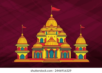 Traditional Hindu Temple with red flag isolated North Indian style Hindu temple