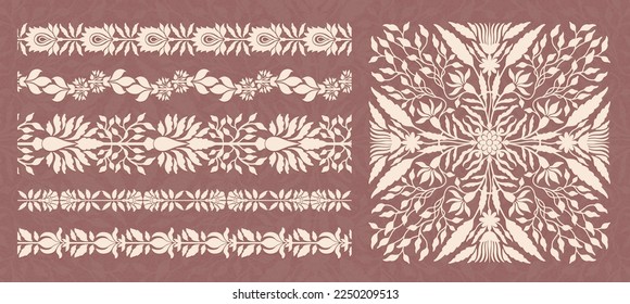 Traditional historical ethnic Mughal Indian ornament. Floral natural stylized motif. Arabesque and intricate decorative silhouettes. Vector illustration.