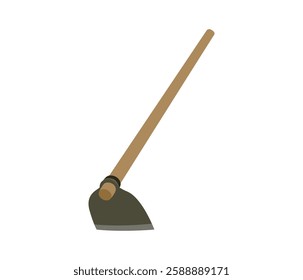 Traditional hoe illustration with wooden handle and metal blade for farming and gardening
