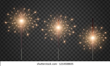 Traditional Holiday Bengal Light.

light effect bright sparkle burning. Bengal candles at different stages of burning. Christmas sparkler lights, diwali firework candle. Realistic vector set. 