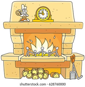 traditional home fireplace with fire