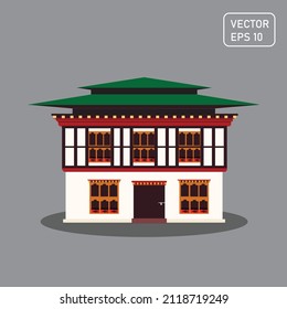 Casa tradicional 2 Edificio gráfico de estructura dimensional, Bhután, Tíbet, Nepal, países del Himalaya