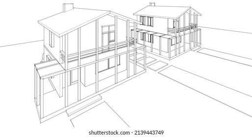 traditionelle Hausarchitektur 3D-Darstellung