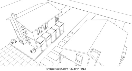 dibujo arquitectónico de casa tradicional renderización 3d