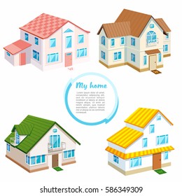 Traditional house. Family home. Cartoon house. Template