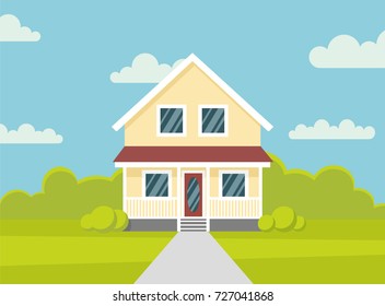 Traditional house. Family home. Flat design vector concept illustration. - stock vector the flat style.