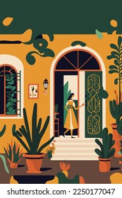 traditional house of mexico city tourism attraction vector flat color illustration wall art print poster 