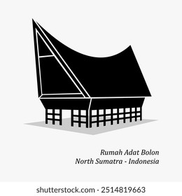 Traditionelles Haus namens "Rumah Bolon" aus Nord Sumatra, Indonesien. Ikonisches Gebäude aus Batak Stamm Indonesien. Einfarbige, flache Designgrafik.