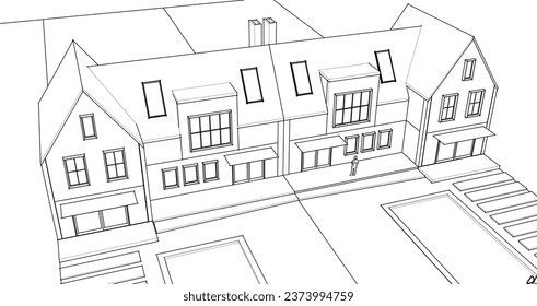 traditional house sketch 3d rendering