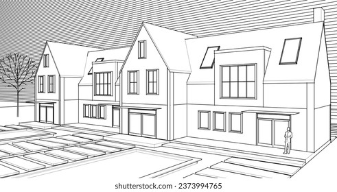 traditionelles Haus Skizze 3d Rendering