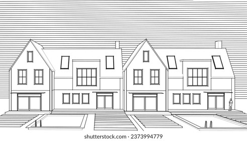 traditional house sketch 3d rendering