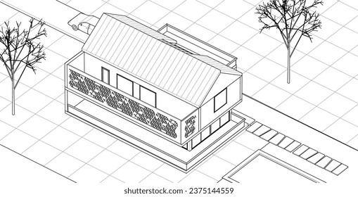  traditionelles Haus Skizze 3d Rendering