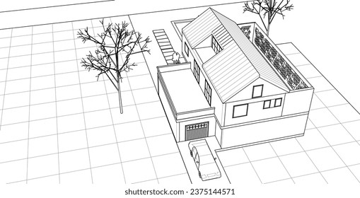  traditional house sketch 3d rendering