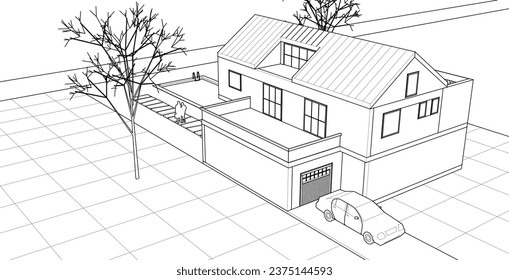  representación de 3d de la casa tradicional