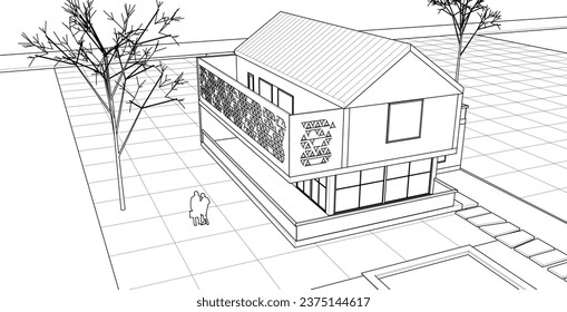  traditional house sketch 3d rendering