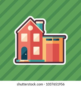 Traditional house sticker flat icon with color background.