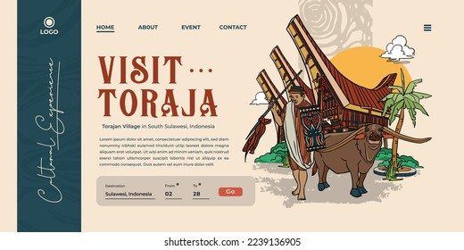 traditional house from tana toraja called tongkonan house indonesia culture handrawn illustration visit toraja poster