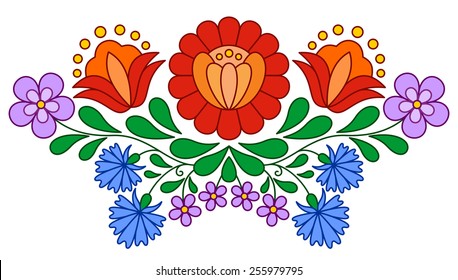 Traditional Hungarian folk embroidery pattern isolated on white