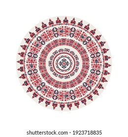 Traditional Hungarian round decorative element, isolated vector over white background.