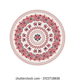 Traditional Hungarian round decorative element, isolated vector over white background.