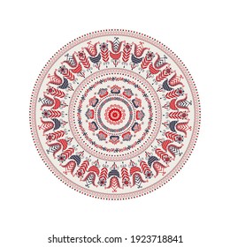 Traditional Hungarian round decorative element, isolated vector over white background.