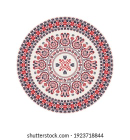 Traditional Hungarian round decorative element, isolated vector over white background.