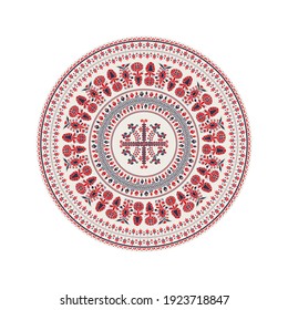 Traditional Hungarian round decorative element, isolated vector over white background.