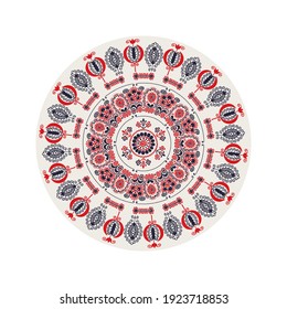 Traditional Hungarian round decorative element, isolated vector over white background.
