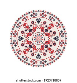 Traditional Hungarian round decorative element, isolated vector over white background.