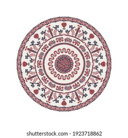 Traditional Hungarian round decorative element, isolated vector over white background.