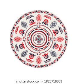 Traditional Hungarian round decorative element, isolated vector over white background.