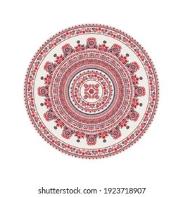 Traditional Hungarian round decorative element, isolated vector over white background.