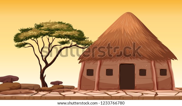 A traditional hut\
at desert illustration