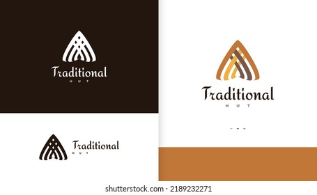 Traditional Hut Logo Design. Village House Logo Or Icon. Suitable For Hotel, Resort, And Lodging Business Logo. Vector Illustration